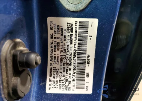2008 Honda Civic Lx z USA, uszkodzony, nr VIN 1HGFA16548L078969